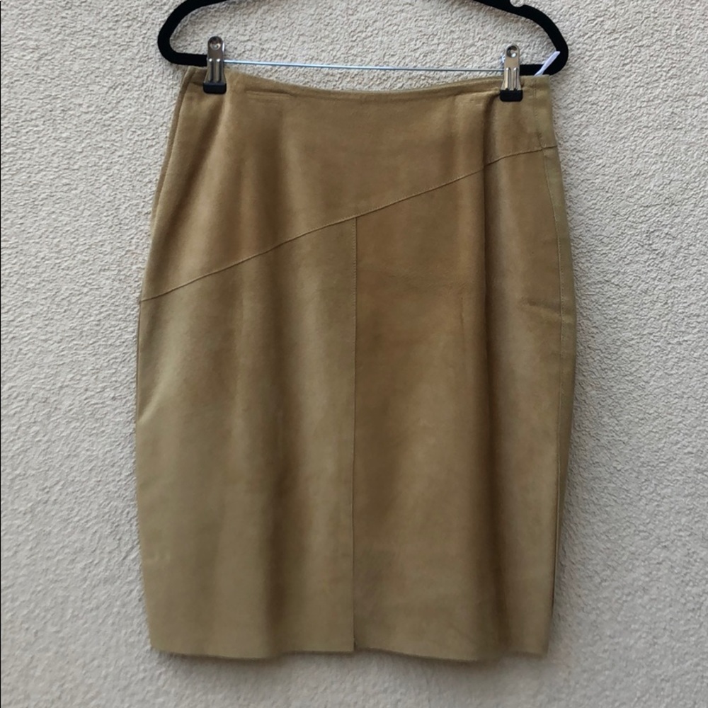 Neto sand color suede lined leather pencil skirt